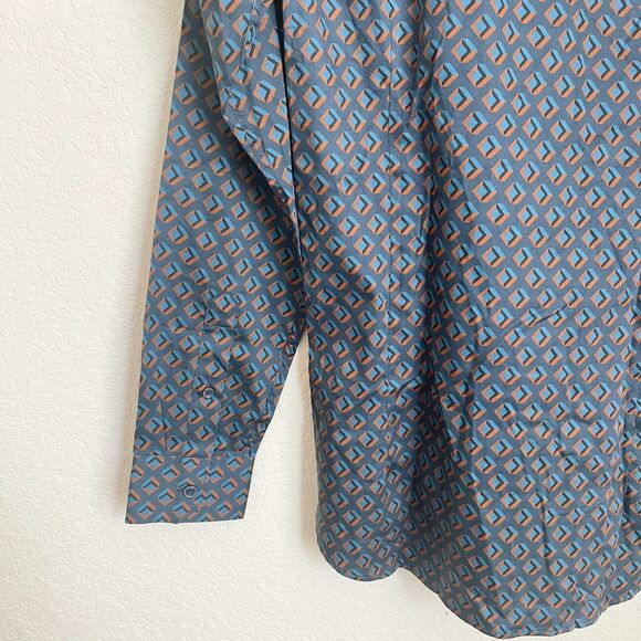 Ted Baker London Mens Long Sleeve Argyle Pattern Button Up Shirt Blue Size 1 - Picture 10 of 11